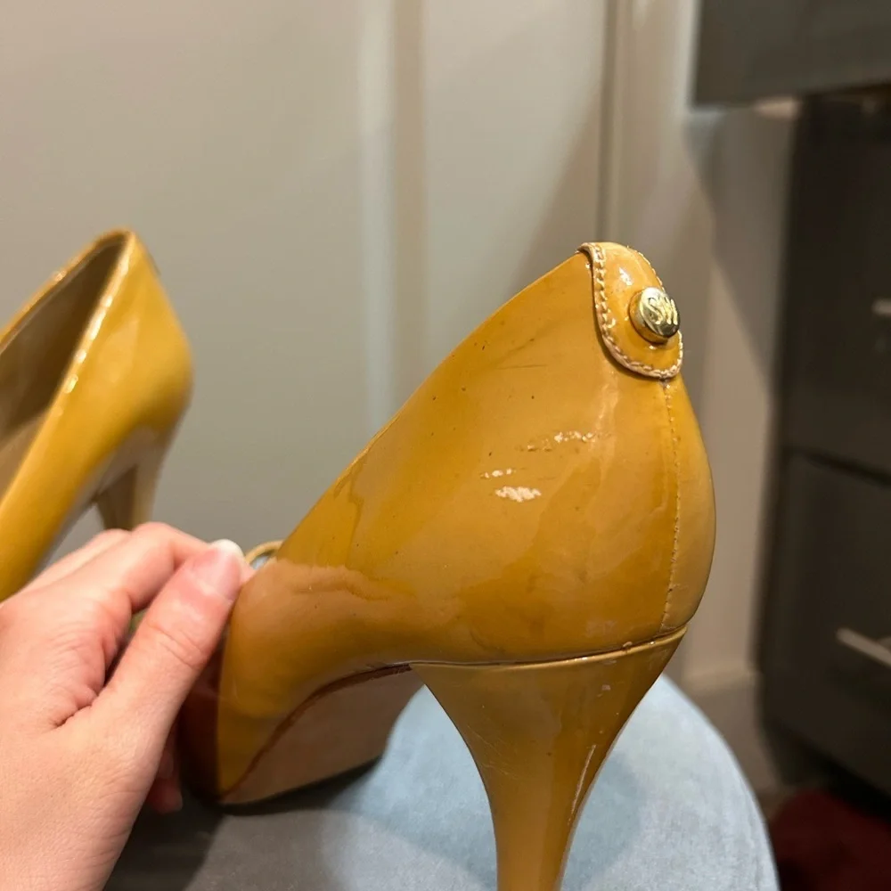 Stuart Weitzman Patent Leather Peep-Toe Heels